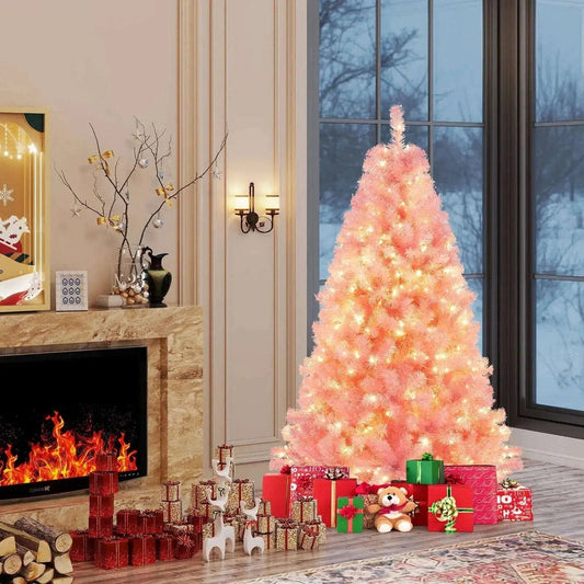 Pre-Lit Tinsel Christmas Tree Artificial Xmas Tree with Lush Branch Tips Holiday Decoration Cartsfy Inc.