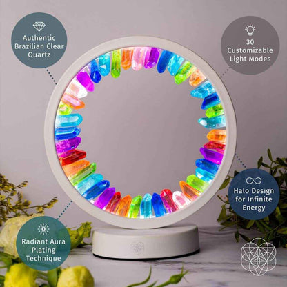 LED crystal circle night light with rainbow prismatic glow in white base