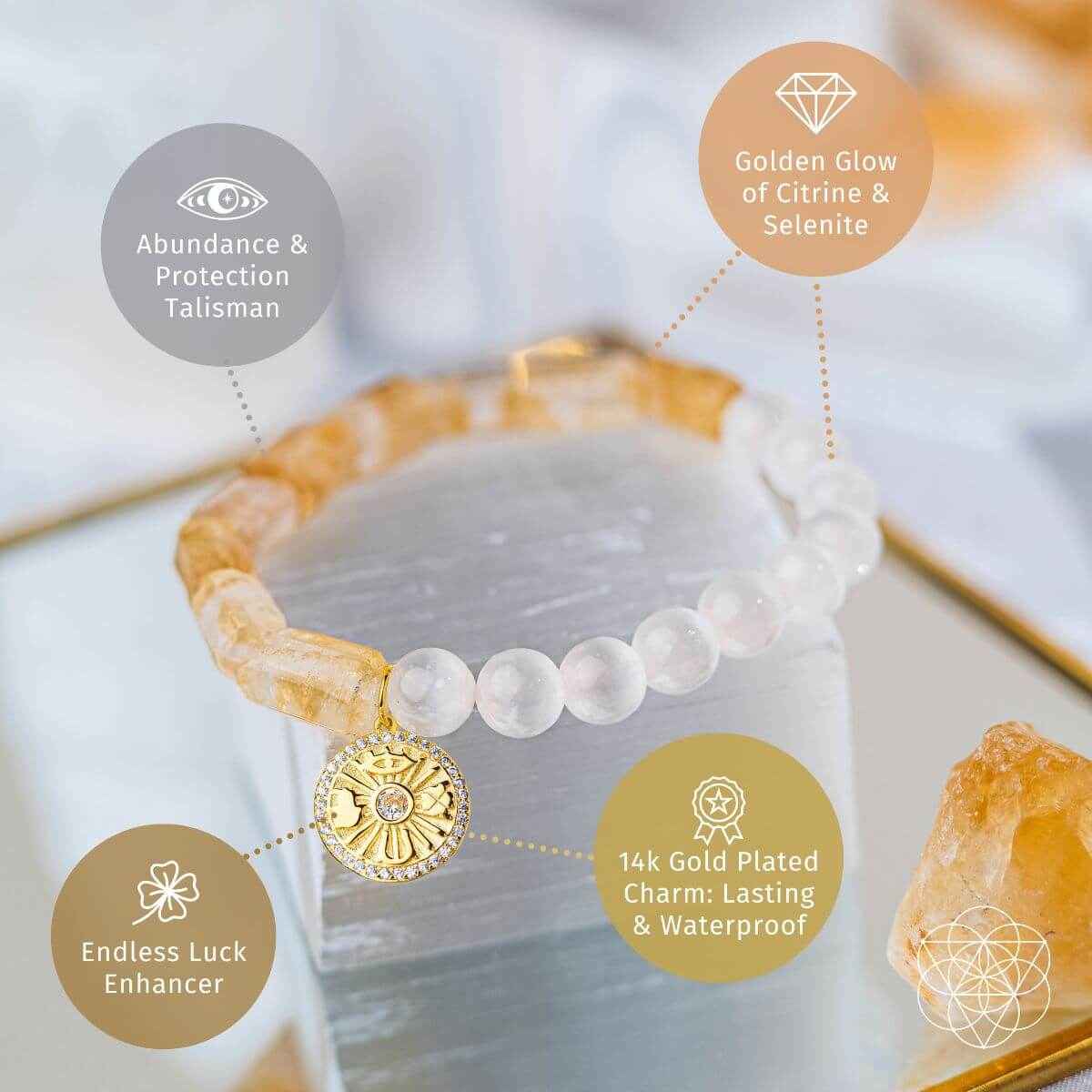 Quartet of Luck - Citrine & Selenite Bracelet of Serendipity - Cartsfy Inc.
