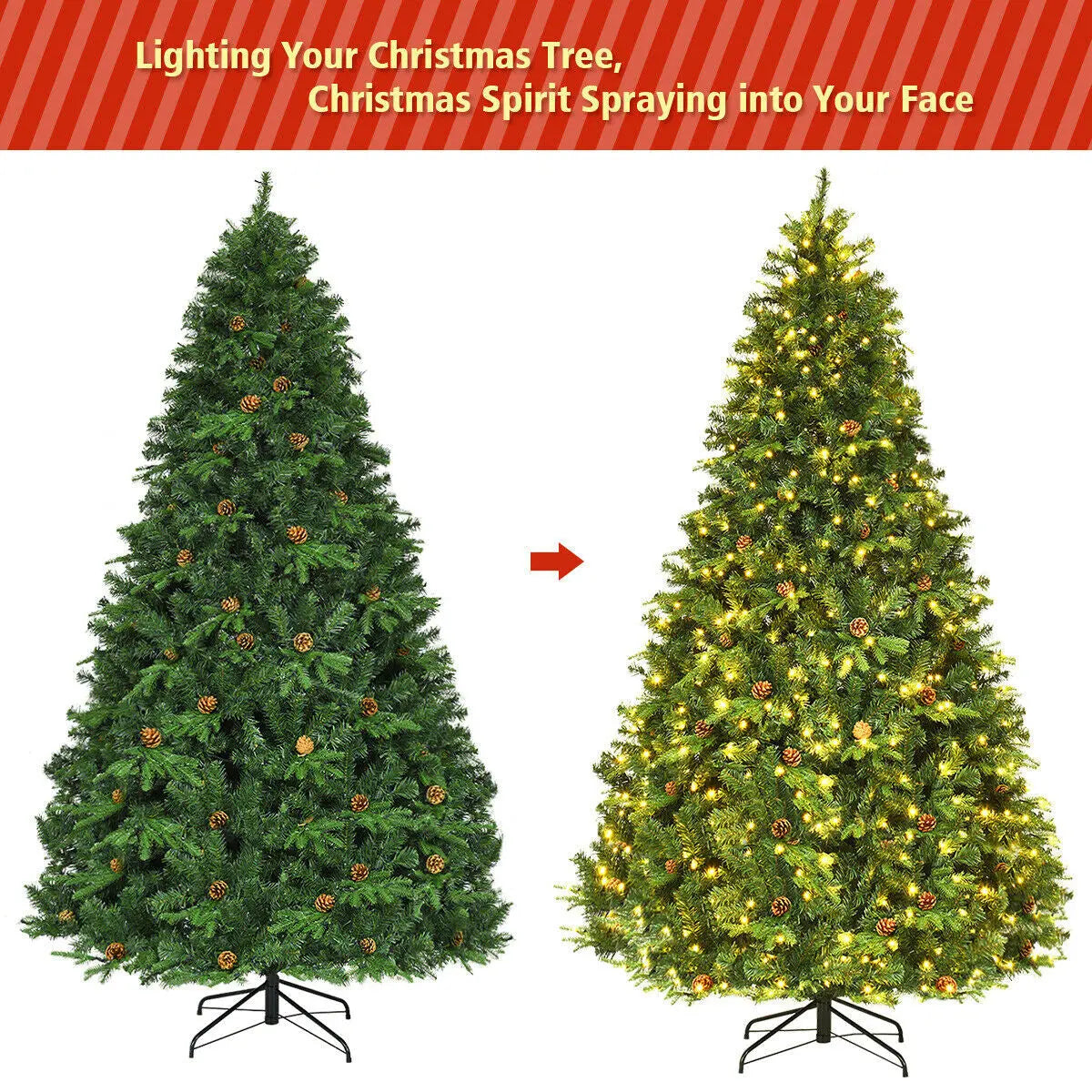7.5 ft Artificial Christmas Tree with LED Lights and Pine Cones