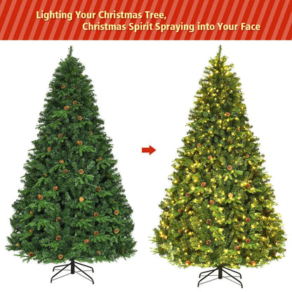 7.5 ft Artificial Christmas Tree with LED Lights and Pine Cones
