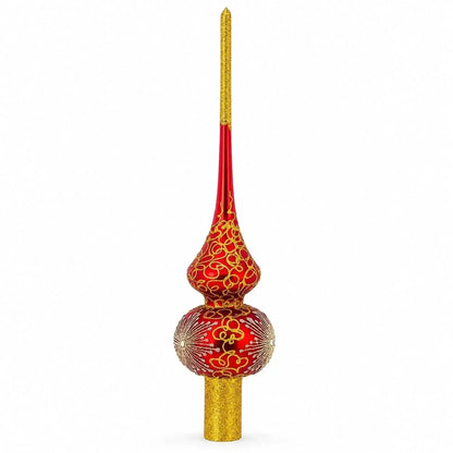 Radiant Jeweled Snowflake on Red Glass Christmas Tree Topper 11 Inches Cartsfy Inc.