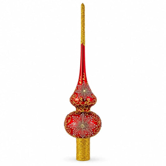 Radiant Jeweled Snowflake on Red Glass Christmas Tree Topper 11 Inches Cartsfy Inc.