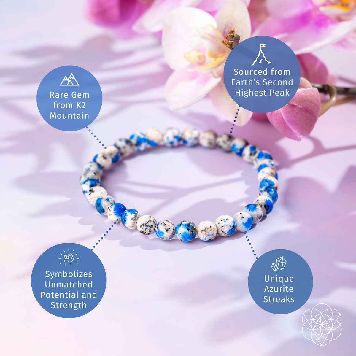 Blue and white round gemstone beaded bracelet with stretchy design