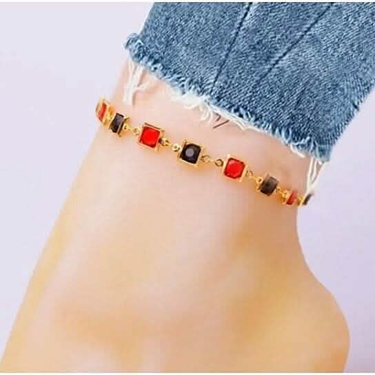 Red And Crystal Square Ankle Bracelet - Cartsfy Inc.