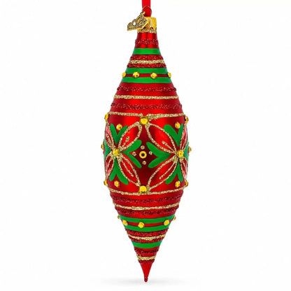 Red and Green Glitter Jeweled Elongated Pointed Teardrop Finial Glass Christmas Ornament Cartsfy Inc.