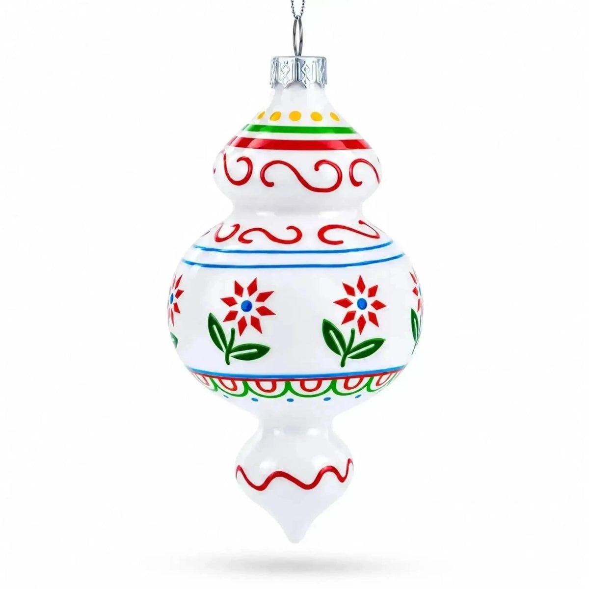 Red Flowers and Swirls Glass Christmas Ornament Cartsfy Inc.