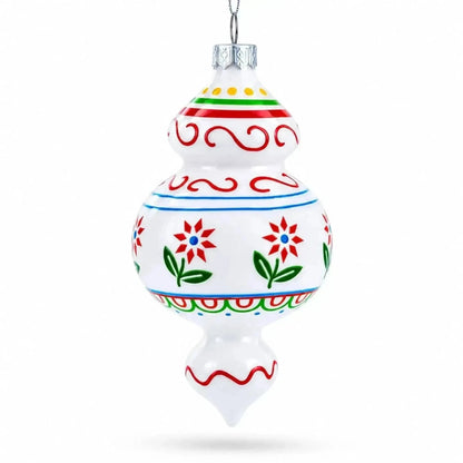 Red Flowers and Swirls Glass Christmas Ornament Cartsfy Inc.