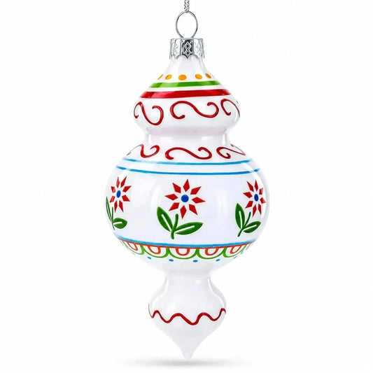 Red Flowers and Swirls Glass Christmas Ornament Cartsfy Inc.