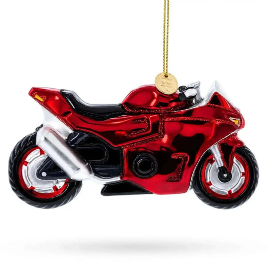 Red Racing Motorcycle Glass Christmas Ornament Cartsfy Inc.