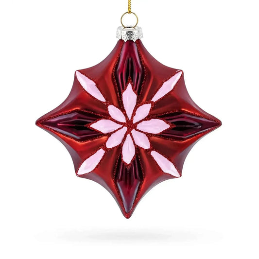 Red Starburst with Beaded Hanger Accent Glass Christmas Ornament Cartsfy Inc.
