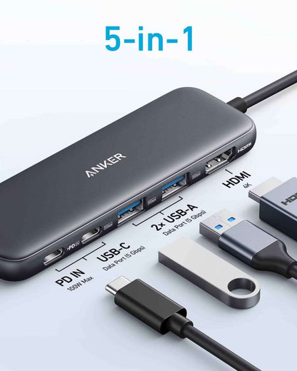 Refurbished Anker <b>332</b> USB-C Hub (5-in-1) Anker Black Misty Blue Black-Misty Blue-