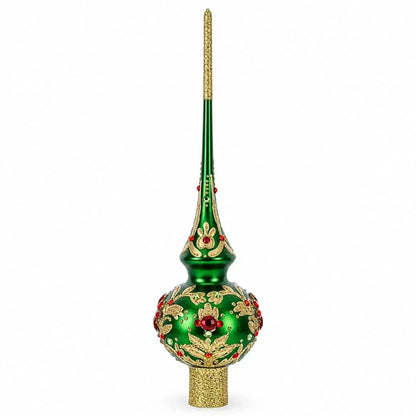 Regal Emerald & Red Glass Christmas Tree Topper 11 Inches Cartsfy Inc.
