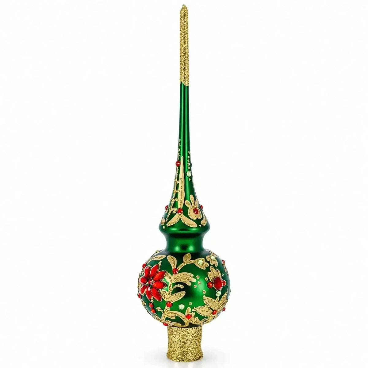 Regal Emerald & Red Glass Christmas Tree Topper 11 Inches Cartsfy Inc.