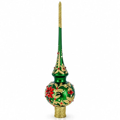 Regal Emerald & Red Glass Christmas Tree Topper 11 Inches Cartsfy Inc.