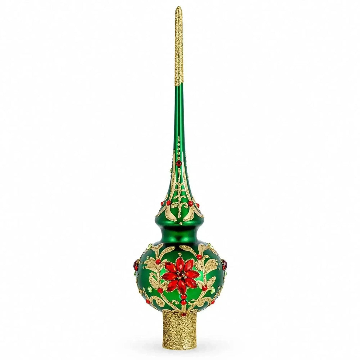Regal Emerald & Red Glass Christmas Tree Topper 11 Inches Cartsfy Inc.