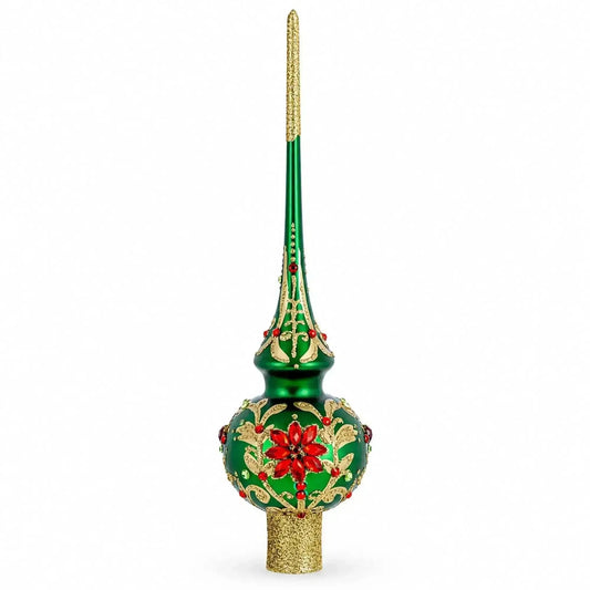 Regal Emerald & Red Glass Christmas Tree Topper 11 Inches Cartsfy Inc.