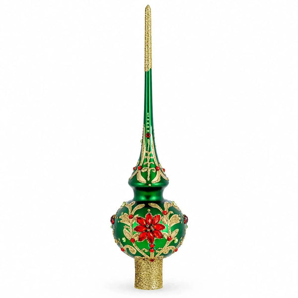 Regal Emerald & Red Glass Christmas Tree Topper 11 Inches