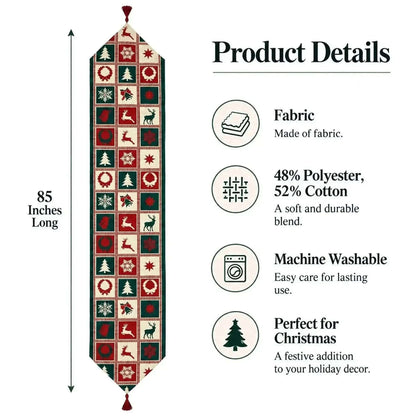 Reindeer Square Patterns Christmas Tablecloth Holiday Runner - 75 Inches Cartsfy Inc.