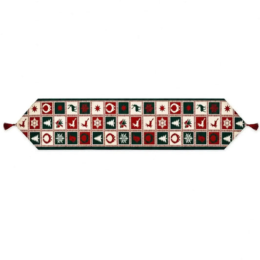 Reindeer Square Patterns Christmas Tablecloth Holiday Runner - 75 Inches Cartsfy Inc.