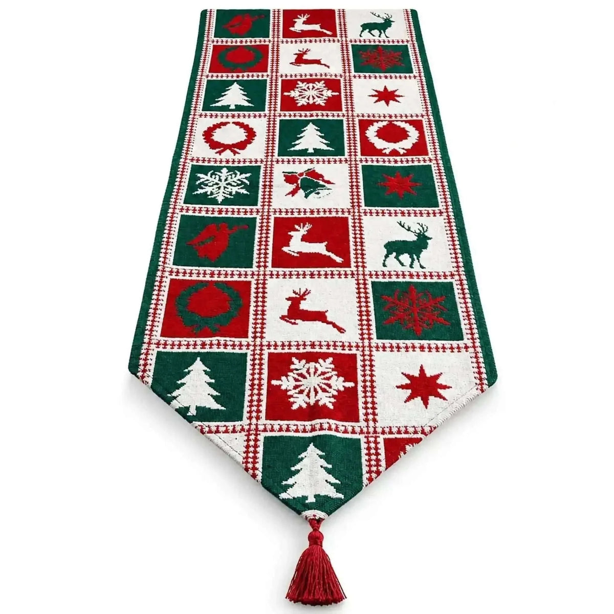 Reindeer Square Patterns Christmas Tablecloth Holiday Runner - 75 Inches Cartsfy Inc.