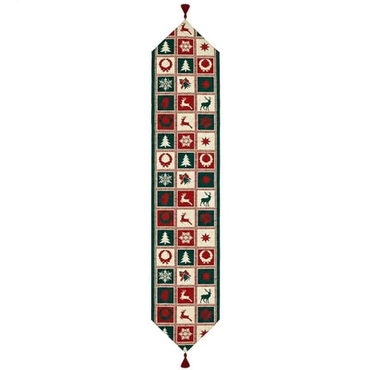 Reindeer Square Patterns Christmas Tablecloth Holiday Runner - 75 Inches Cartsfy Inc.