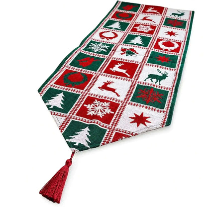 Reindeer Square Patterns Christmas Tablecloth Holiday Runner - 75 Inches Cartsfy Inc.