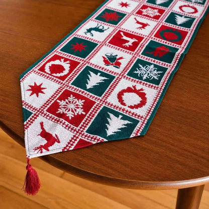 Reindeer Square Patterns Christmas Tablecloth Holiday Runner - 75 Inches Cartsfy Inc.