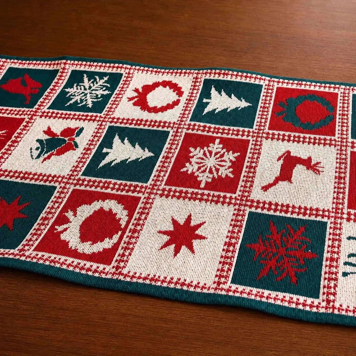 Reindeer Square Patterns Christmas Tablecloth Holiday Runner - 75 Inches Cartsfy Inc.
