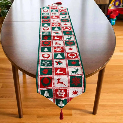 Reindeer Square Patterns Christmas Tablecloth Holiday Runner - 75 Inches Cartsfy Inc.