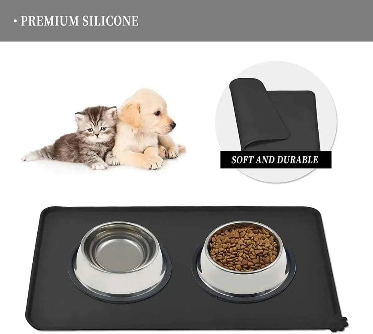 Reopet Silicone Dog Cat Bowl Mat Non-Stick Food Pad DailySale Black Gray Black-Gray-