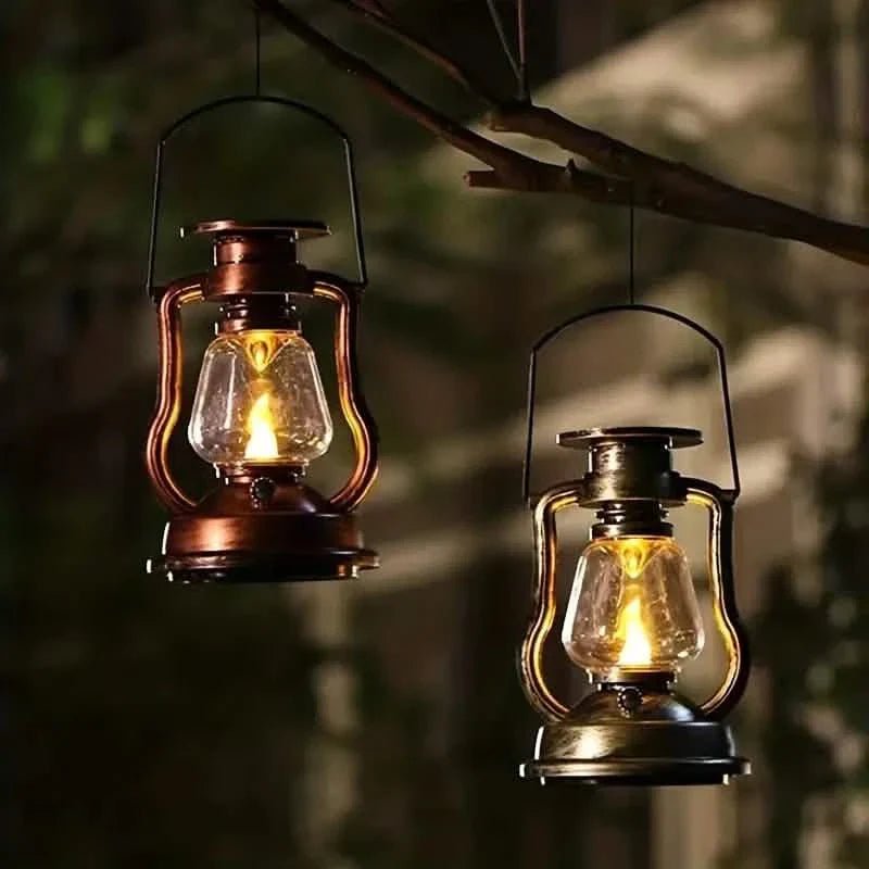 Retro Kerosene Lamp LED Horse Lantern Outdoor Waterproof Portable Rechargeable Solar Powered Flame Light - Cartsfy Inc.