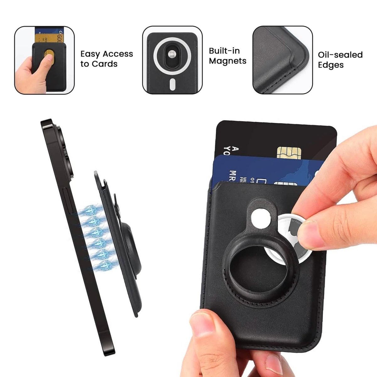 RFID Blocking Snap - On MagSafe Magnetic Card Wallet Holder Organizer With Built - In AirTag Pocket - Cartsfy Inc.