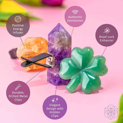 Car crystal kit crystals with clips: purple tower, green clover, orange pieces