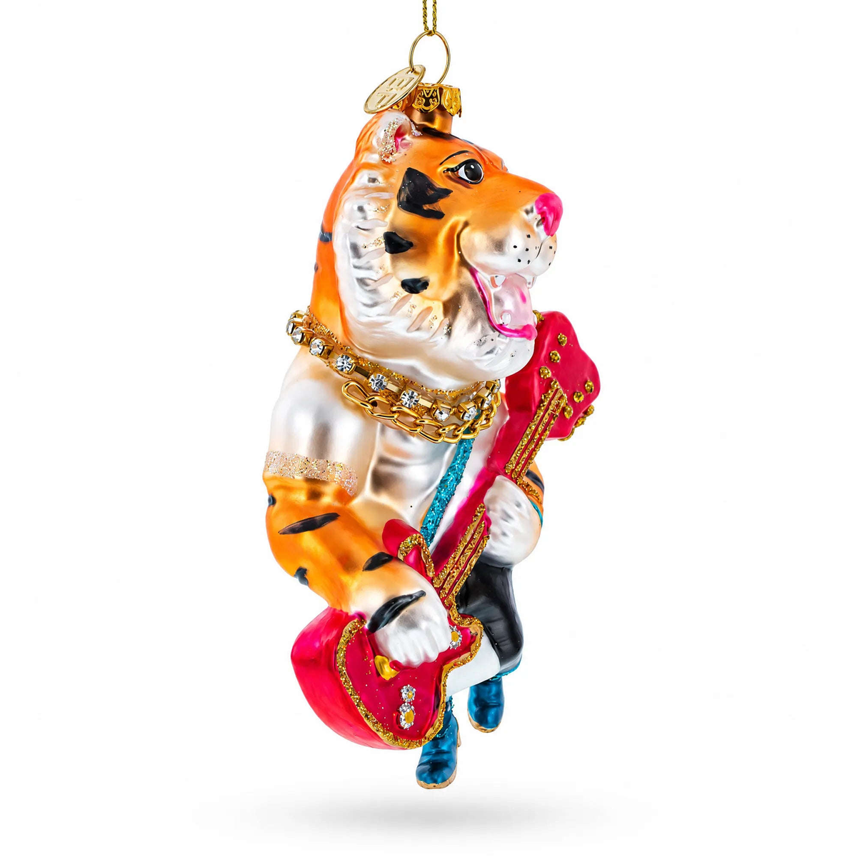 Rockstar Tiger with Guitar Glass Christmas Ornament Cartsfy Inc.