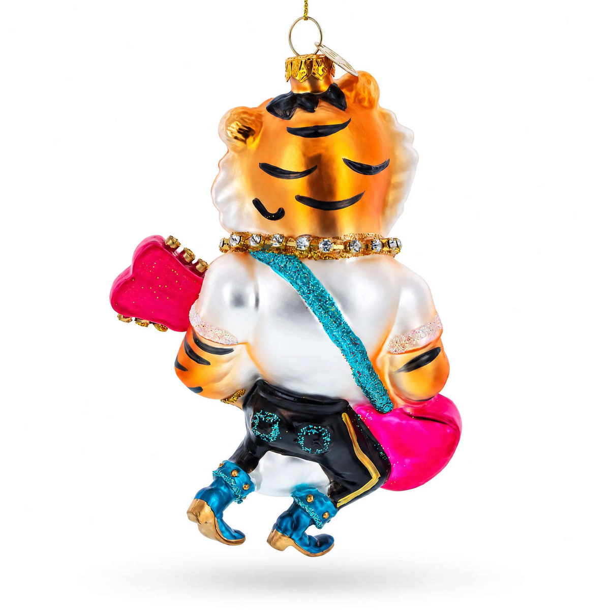 Rockstar Tiger with Guitar Glass Christmas Ornament Cartsfy Inc.