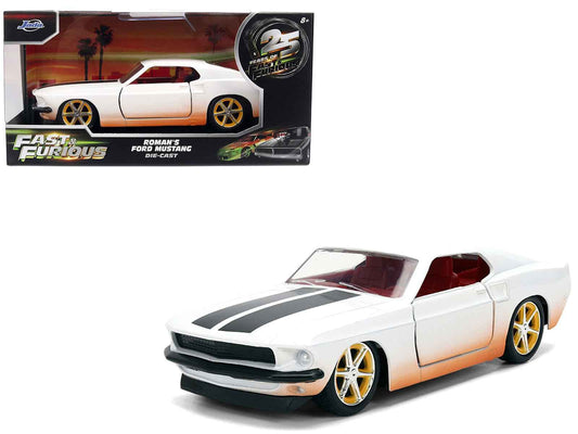 Roman's Ford Mustang White with Black Stripes and Red Interior (Dirty Version) "Fast & Furious" Movie "Fast & Furious 25th Anniversary" Series 1/32 Diecast Model Car by Jada Cartsfy Inc.