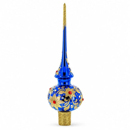 Royal Blue and Gold Floral Majesty Glass Christmas Tree Topper 11 Inches Cartsfy Inc.
