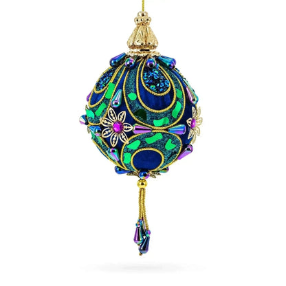 Royal Blue Jeweled  Gold Filigree Accents and Tassels Christmas Ornament Cartsfy Inc.