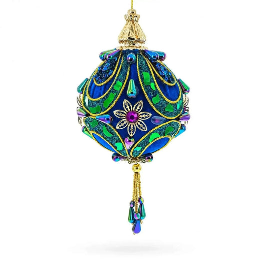 Royal Blue Jeweled  Gold Filigree Accents and Tassels Christmas Ornament Cartsfy Inc.