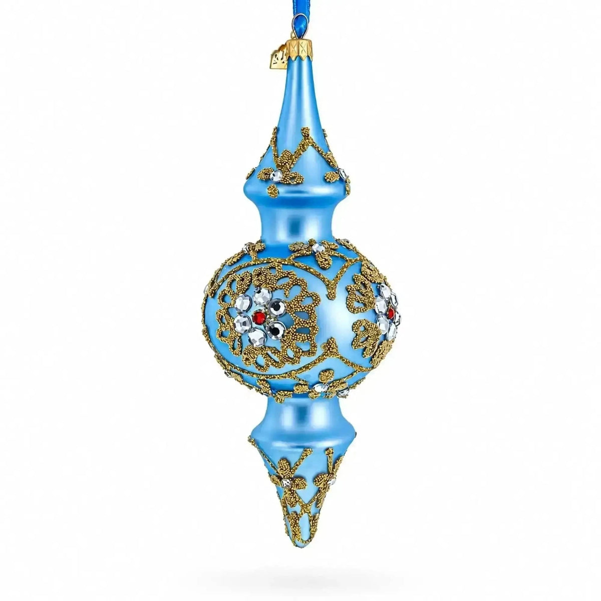 Royal Blue Jeweled Scroll Double-Ended Finial Drop Glass Christmas Ornament Cartsfy Inc.
