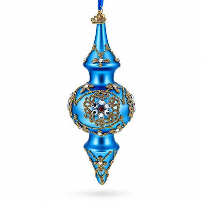 Royal Blue Jeweled Scroll Double-Ended Finial Drop Glass Christmas Ornament Cartsfy Inc.