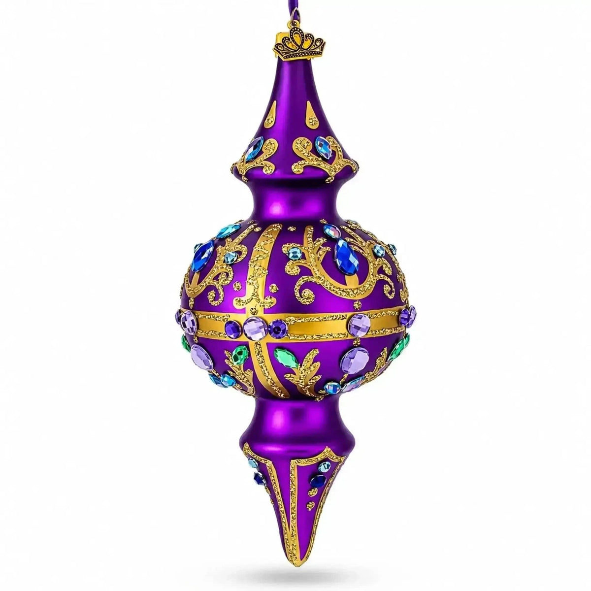 Royal Jewel Embellishments Gold Filigree Double-Ended Finial Drop Glass Christmas Ornament Cartsfy Inc.