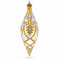 Gold & White Baroque-Style Gem-Encrusted Elongated Pointed Teardrop Finial Glass Christmas Ornament