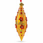 Gold and Red Floral Jeweled Elongated Pointed Teardrop Finial Glass Christmas Ornament