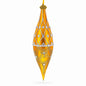 Golden Lattice and Floral Pattern Jeweled Elongated Pointed Teardrop Finial Glass Christmas Ornament