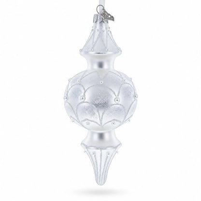 Snowy Pearl Double-Ended Finial Drop Glass Christmas Ornament