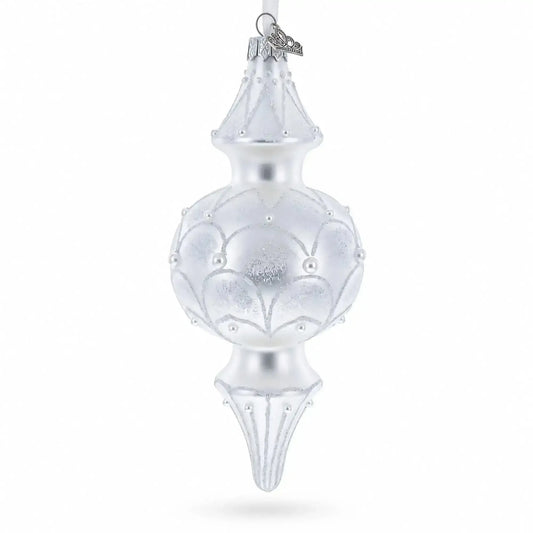 Snowy Pearl Double-Ended Finial Drop Glass Christmas Ornament BestPysanky Default Title Default Title-