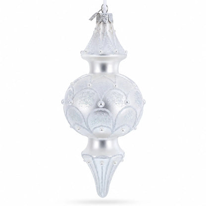 Snowy Pearl Double-Ended Finial Drop Glass Christmas Ornament