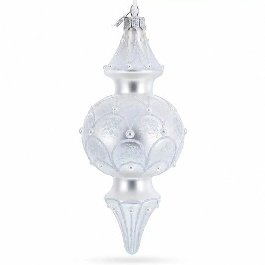 Snowy Pearl Double-Ended Finial Drop Glass Christmas Ornament BestPysanky Default Title Default Title-
